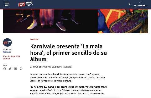 Karnivale presenta “La mala hora”, el primer sencillo de su álbum